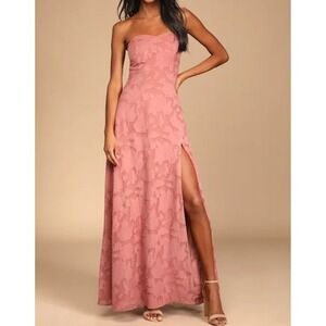 Lulus Garden of Romance Dusty Rose Mauve Lace Strapless Maxi Dress size L NWT